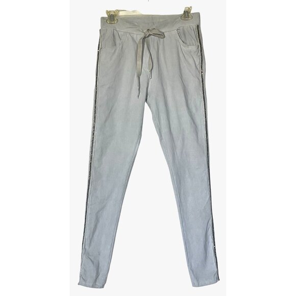 Olivia Lauren Light Gray Crystal Stripe Stretch Joggers Pants  - Made in Italy - Picture 1 of 9